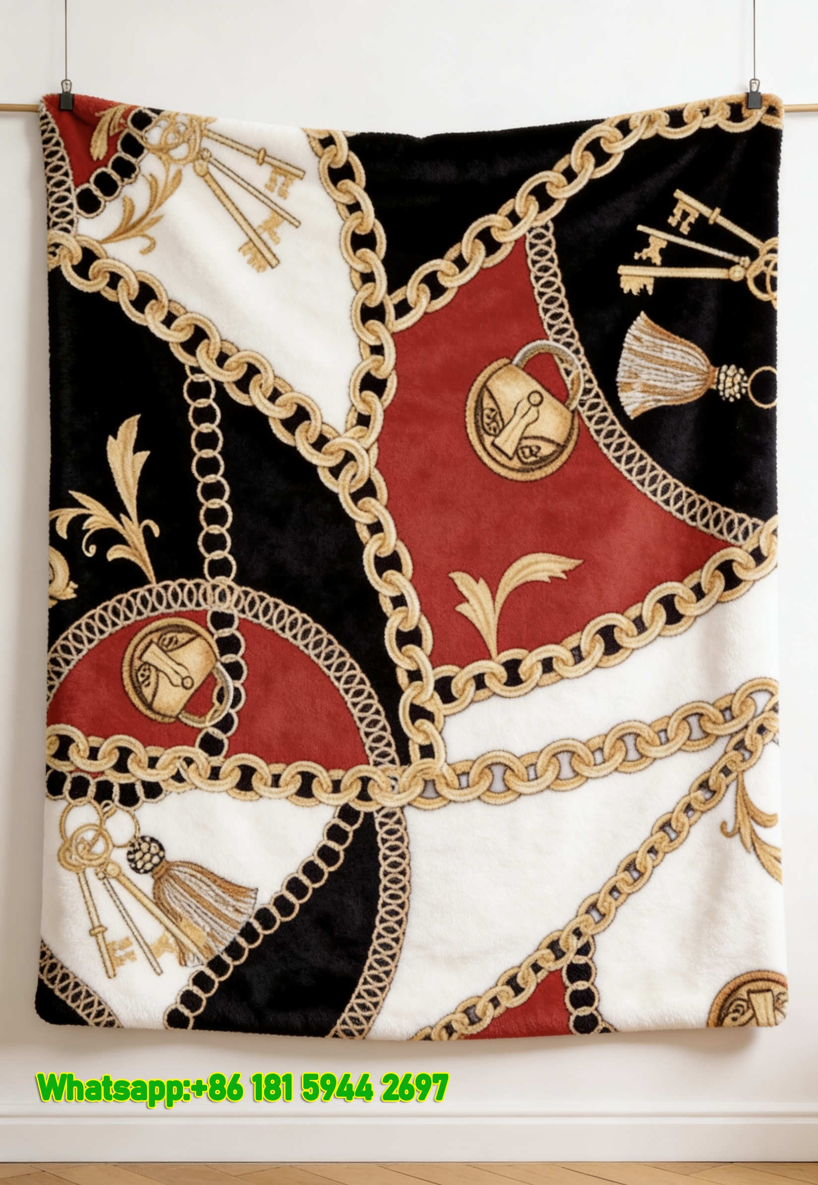 Hermes Vintage Gold Key & Lock Print Flannel Throw Blanket IMG_5252